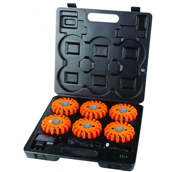 Valises de 6 balises LED magnétiques, rechargeables - TALIAPLAST - 500205