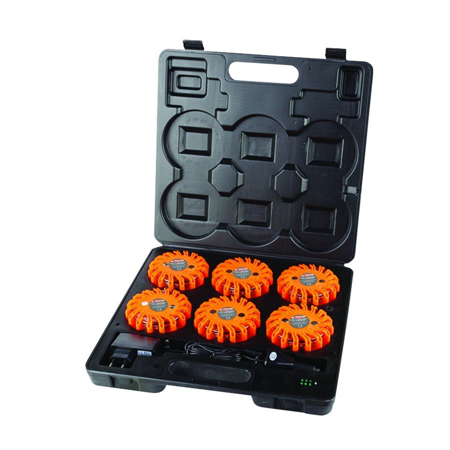 Valises de 6 balises LED magnétiques, rechargeables - TALIAPLAST - 500205